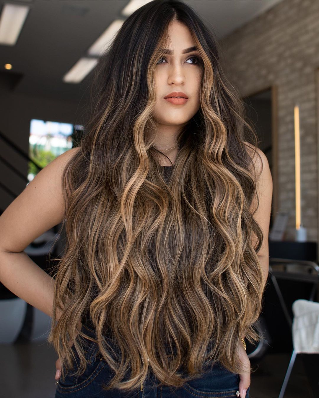 Golden Money Piece Long Brunette Hair