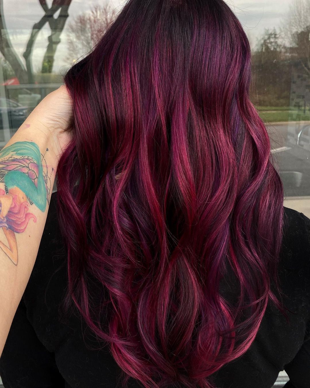 Burgundy Lavender Highlights on Black Hair