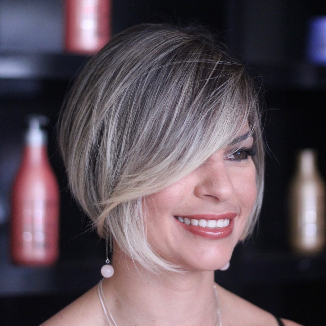 Short Feathered Ash Blonde Balayage Bob