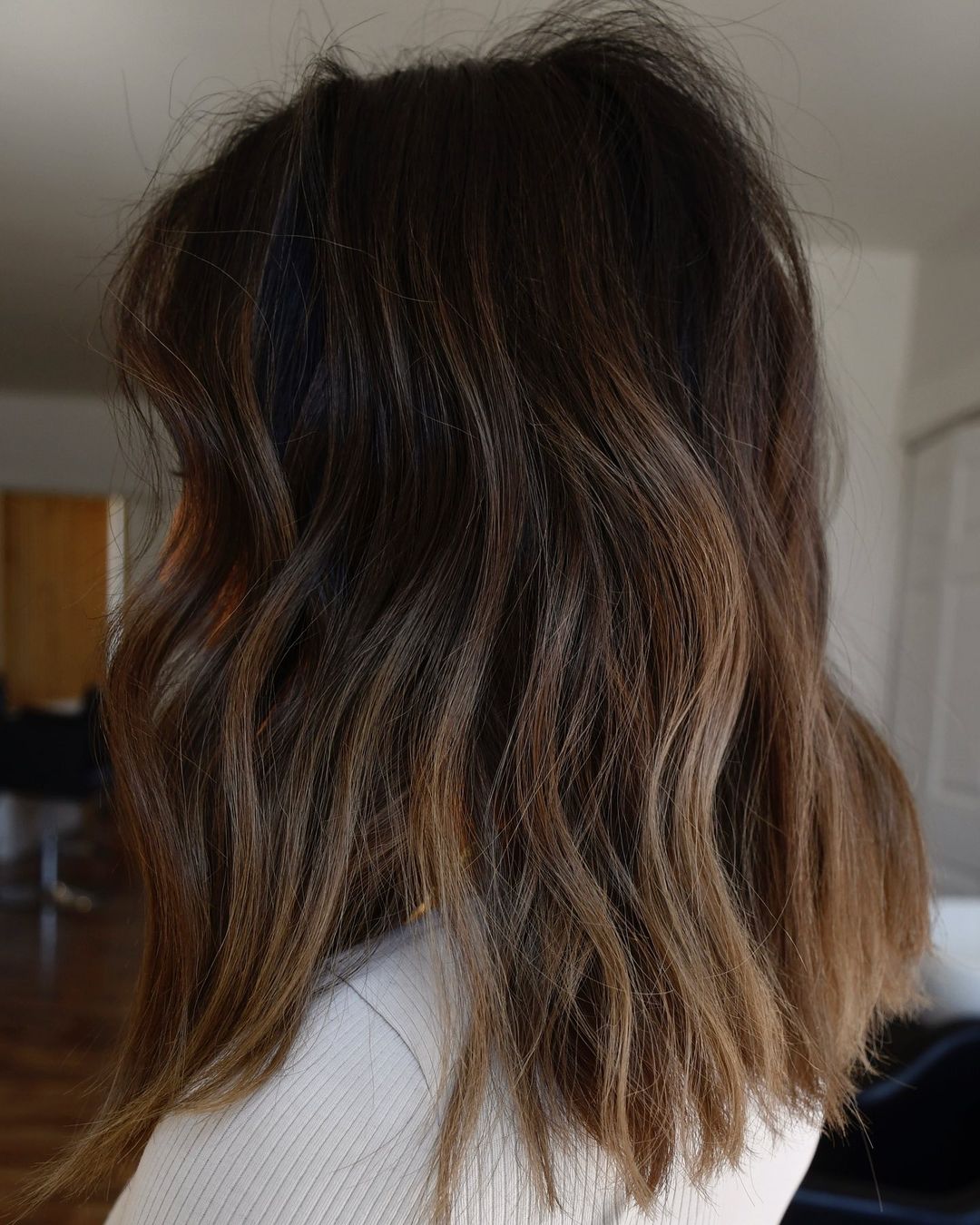 Dark Shag with Partial Bronde Balayage