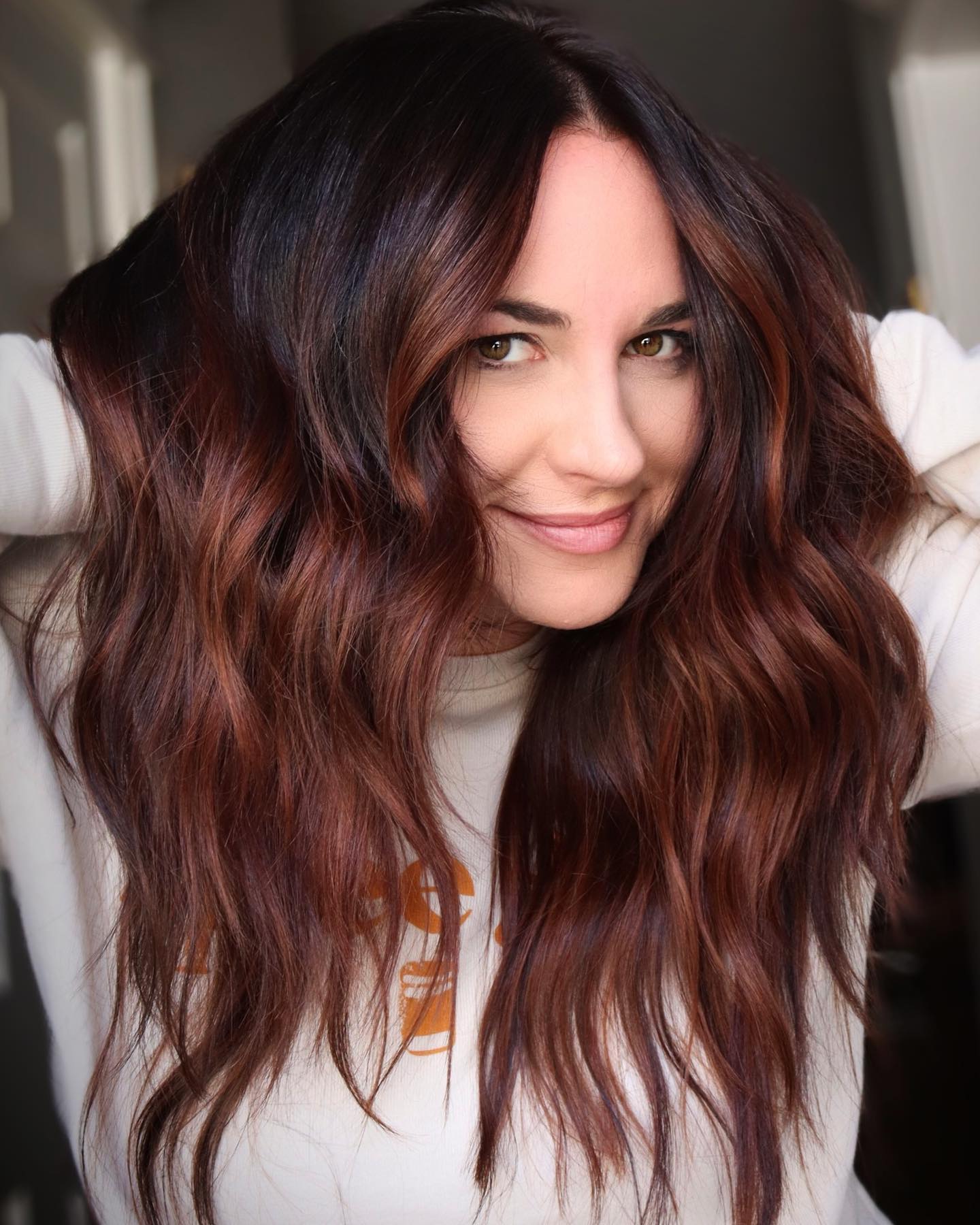 Burgundy and Copper Balayage for Brunettes